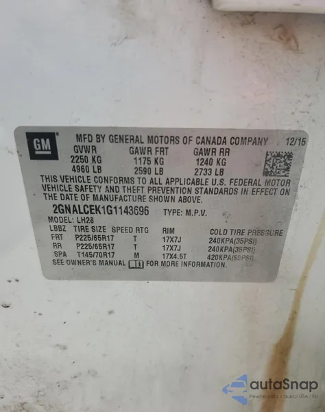 2016 Chevrolet Equinox Lt from USA, damaged, VIN 2GNALCEK1G1143696